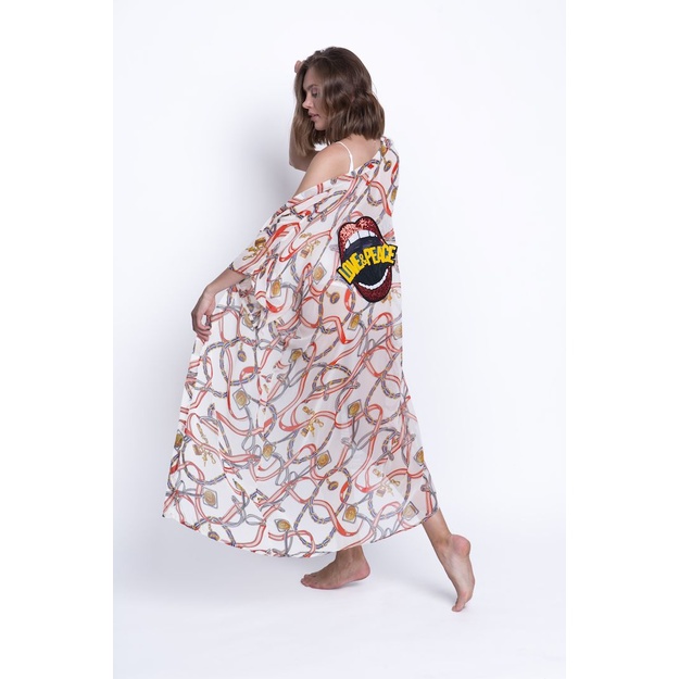 ShaSha baltas su ra&scaron;tais paplūdimio kimono Love and peace
