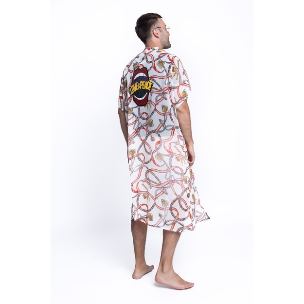 ShaSha baltas su ra&scaron;tais paplūdimio kimono Love and peace