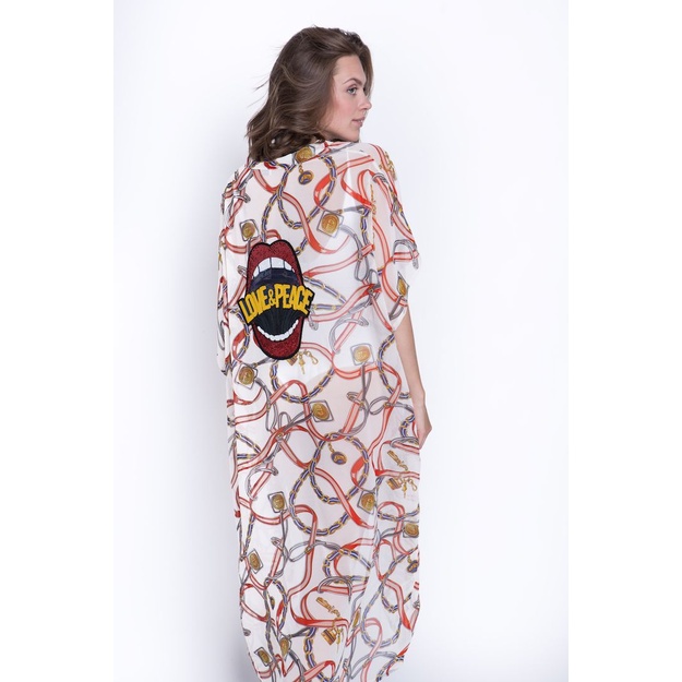 ShaSha baltas su ra&scaron;tais paplūdimio kimono Love and peace