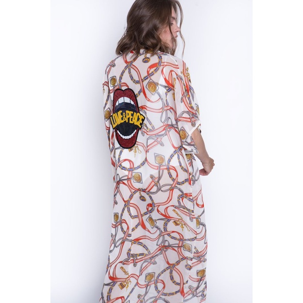 ShaSha baltas su ra&scaron;tais paplūdimio kimono Love and peace