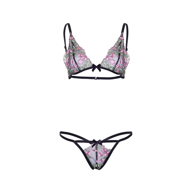 Leg Avenue juoda seksuali liemėnėlė su stringais Floral