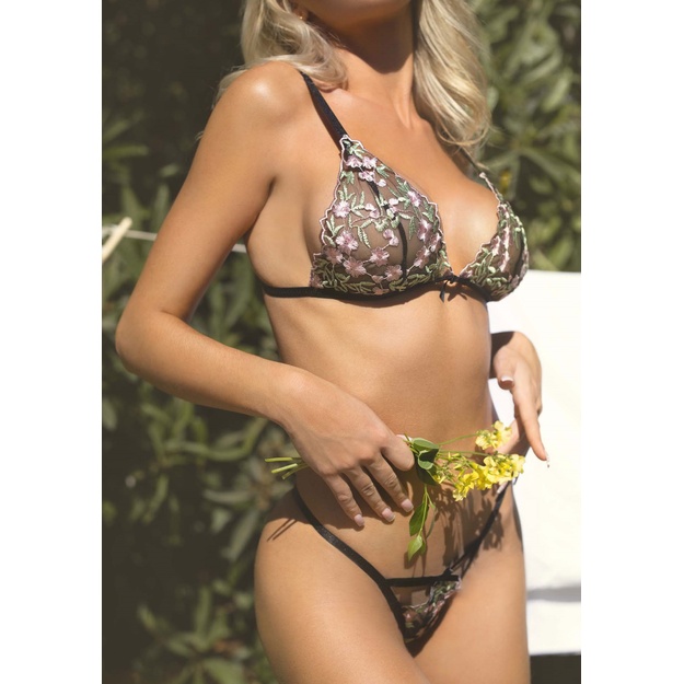 Leg Avenue juoda seksuali liemėnėlė su stringais Floral
