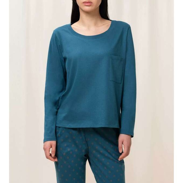 Triumph 44(XXL) 46(XXXL) dydžio melsvos spalvos moteri&scaron;ka medvilninė miego palaidinė Mix Match LSL TOP Chest Pocket 01