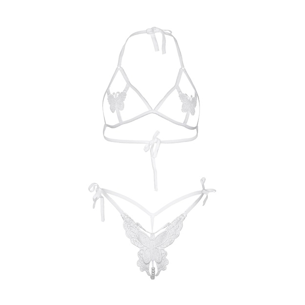 Leg Avenue balta seksuali liemėnėlė su stringais Butterfly